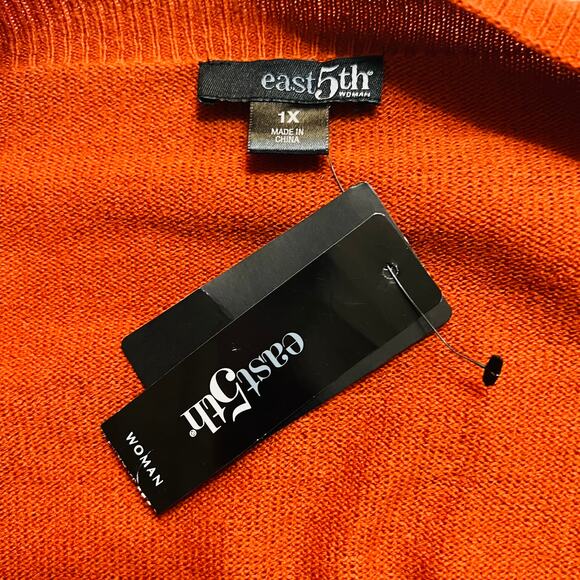 East 5th Open Front Asymmetrical Hem Knit Cardigan Size 1X NWT Burnt Orange - Picture 4 of 9